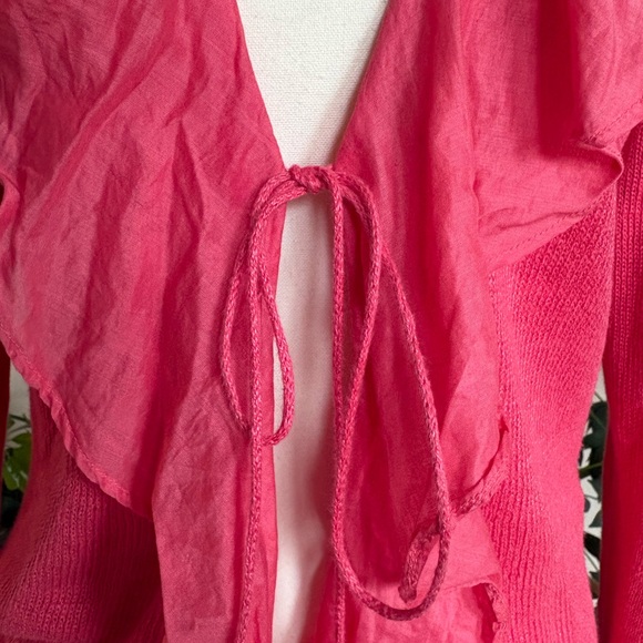 Mexx - Raspberry Pink Ruffle Tie Front Top - Picture 3 of 9